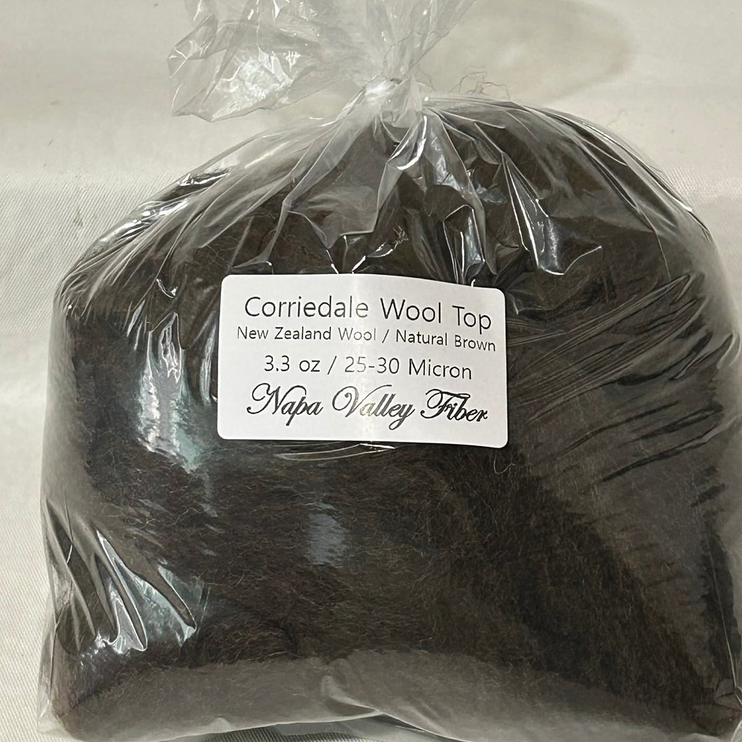 Corriedale Natural Brown Wool Top, 3.3 oz