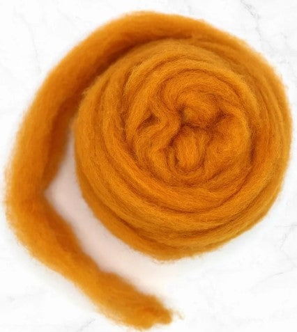 Carded Corriedale Sliver Dyed Wool, Marigold, 4 oz