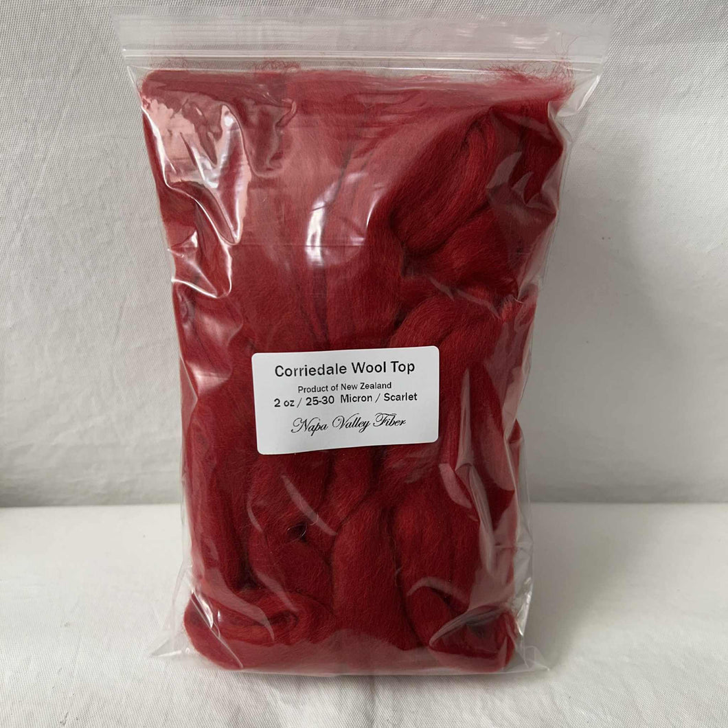 Corriedale Dyed Wool Top ~ Scarlet ~ 2 oz