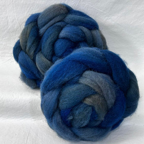 Galway Wool Top DOUBLE Braid Set (G1) ~  1/2 a Pound! Hand dyed ~ Faded Blue Jeans!