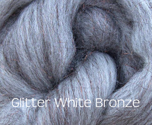 Glitter White/Bronze ~ Merino Stellina Combed Top Luxury Spinning Fiber / 4 Oz
