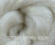 Glitter White/Icicle ~ Merino Stellina Glitter Combed Top ~ Luxury Spinning Fiber / 1 oz