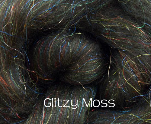 Glitzy Moss: Merino/Rainbow Nylon Combed Top, 70/30% / 4 oz