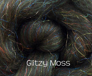 Glitzy Moss: Merino/Rainbow Nylon Combed Top, 70/30% / 4 oz