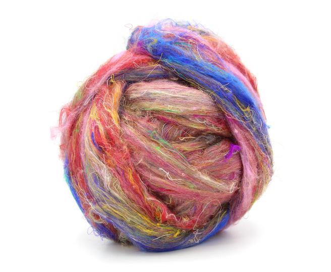 Sari Silk Textured Roving ~ Mardi Gras / 1 Oz Dyed Fiber