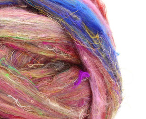 Sari Silk Textured Roving ~ Mardi Gras / 1 Oz Dyed Fiber
