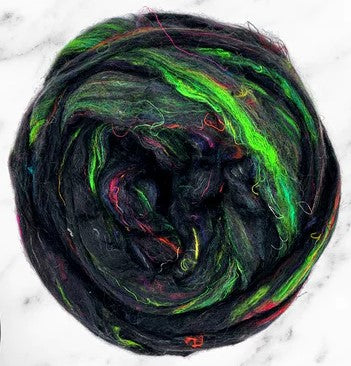 Sari Silk Textured Roving ~ Midnight Forest / 2 Oz Add-Ins