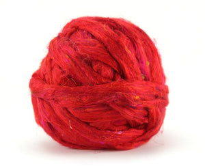 Pulled Sari Silk Textured Roving ~ Rosette / 1 Oz Dyed Fiber