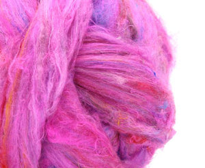 Pulled Sari Silk Textured Roving ~ Sequin / 1 Oz Dyed Fiber