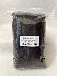 Zwartbles Natural Deep Brown Wool Top, 2.8 oz