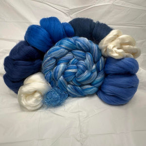 Gradient Blues ~ Fiber Art Premium Spinning Kit Tussah Silk Created By: Fairytailspun