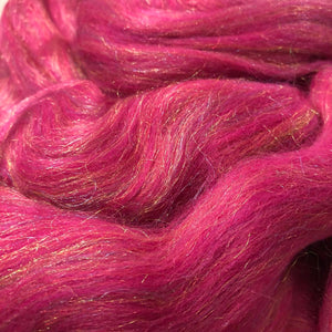 Glitzy "Ravishing Raspberry"! Merino / Rainbow Nylon Combed Top / (70/30%) / 2 oz