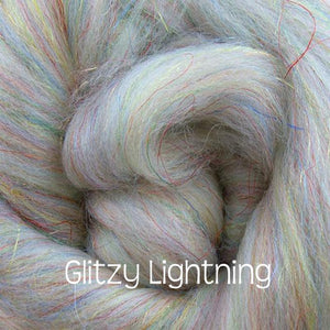 Glitzy "Twinkling Lightning"! Merino / Rainbow Nylon Combed Top / (70/30%) / 1 oz spinning fiber