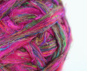 Sari Silk Textured Roving ~ Fireworks / 2 oz